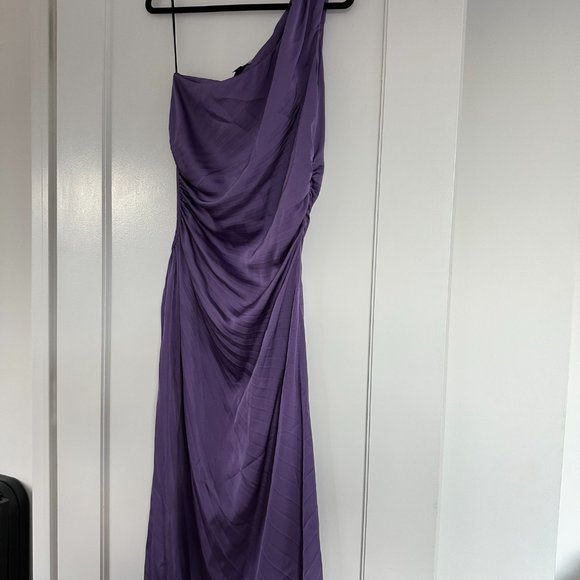 Delfi Collective Solie Pleated Midi-dress One Shoulder Side Cut-out Sz L Purple - Picture 6 of 11